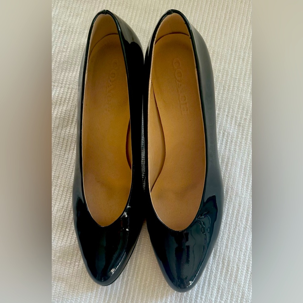 Coach black patent leather office heels
